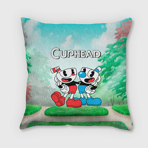 Подушка квадратная Cuphead Красная и синяя чашечка / 3D-принт – фото 1