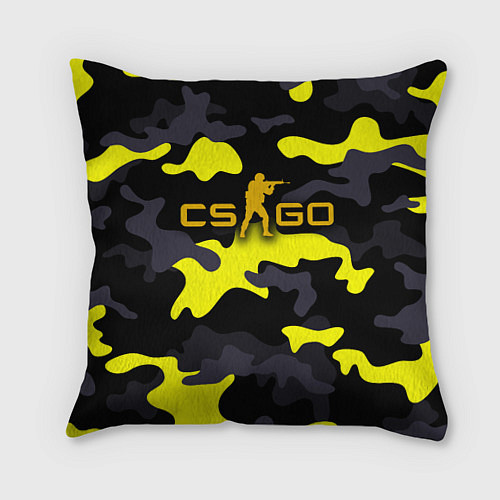 Подушка квадратная Counter-Strike Камуфляж Чёрно-Жёлтый / 3D-принт – фото 1