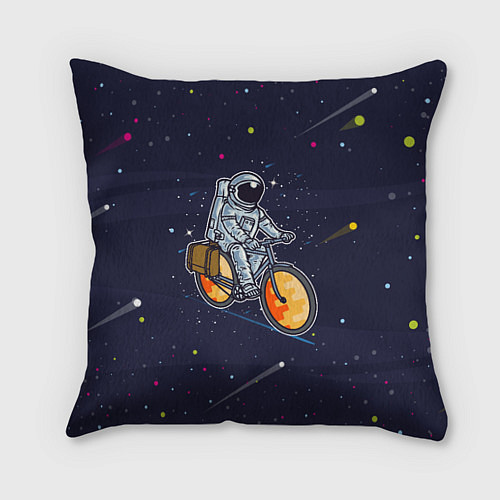 Подушка квадратная Космонавт на велосипеде / 3D-принт – фото 1