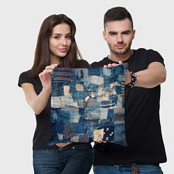 Подушка квадратная Patchwork Jeans Осень Зима 2023, цвет: 3D-принт — фото 2