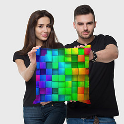 Подушка квадратная РАЗНОЦВЕТНЫЕ КУБИКИ MULTICOLORED CUBES, цвет: 3D-принт — фото 2