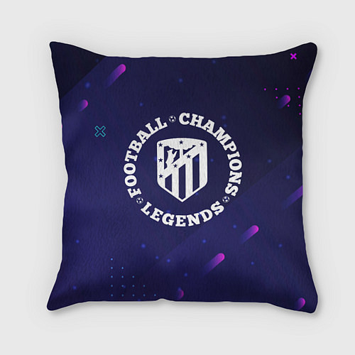 Подушка квадратная Символ Atletico Madrid и круглая надпись Football / 3D-принт – фото 1