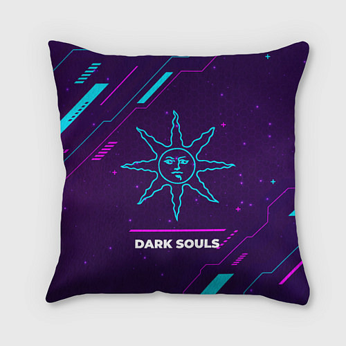 Подушка квадратная Символ Dark Souls Sun в неоновых цветах на темном / 3D-принт – фото 1