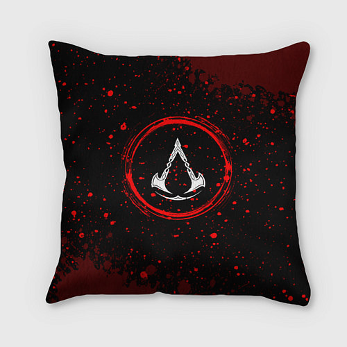 Подушка квадратная Символ Assassins Creed и краска вокруг на темном ф / 3D-принт – фото 1