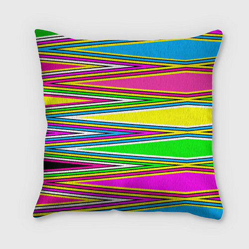 Подушка квадратная Полосатый радужный разноцветный геометрический узо / 3D-принт – фото 1