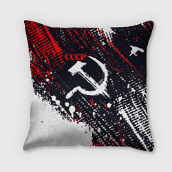 Подушка квадратная USSR - СССР - СЕРП И МОЛОТ - КРАСКА, цвет: 3D-принт