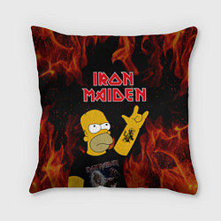 Подушка квадратная Iron Maiden Гомер Симпсон Рокер, цвет: 3D-принт