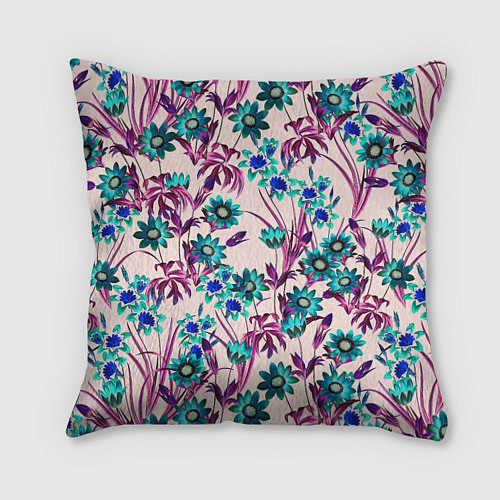 Подушка квадратная Цветы Летние Фиолетовые Рудбеки / 3D-принт – фото 1