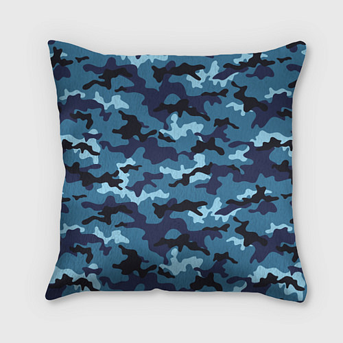 Подушка квадратная Камуфляж Тёмно-Синий Camouflage Dark-Blue / 3D-принт – фото 1