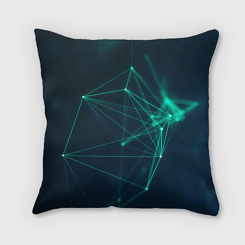 Подушка квадратная Зеленые абстрактные взаимосвязанные линии нейроны / 3D-принт – фото 1