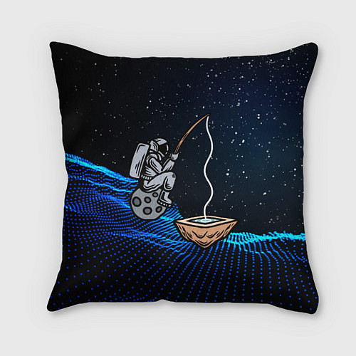 Подушка квадратная Космонавт - рыбак / 3D-принт – фото 1