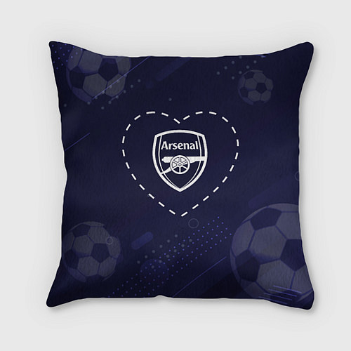 Подушка квадратная Лого Arsenal в сердечке на фоне мячей / 3D-принт – фото 1