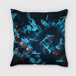 Подушка квадратная Неоновые фигуры с лазерами - Голубой, цвет: 3D-принт