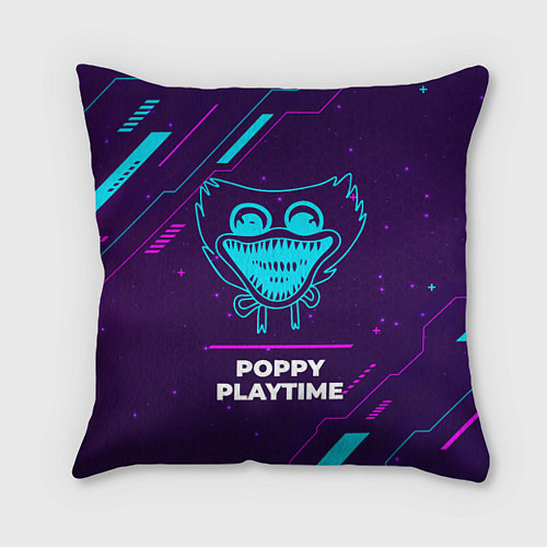 Подушка квадратная Символ Poppy Playtime в неоновых цветах на темном / 3D-принт – фото 1