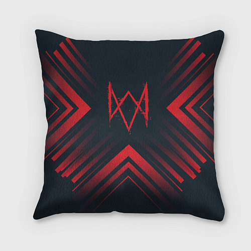 Подушка квадратная Красный Символ Watch Dogs на темном фоне со стрелк / 3D-принт – фото 1
