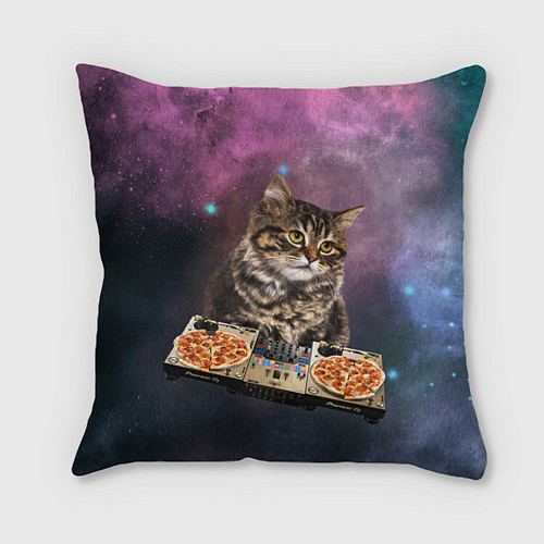 Подушка квадратная Космический котёнок диджей Space DJ Cat / 3D-принт – фото 1