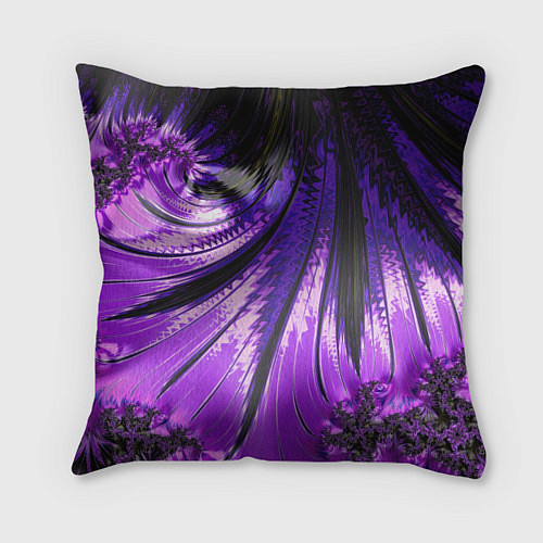 Подушка квадратная Неоновый фрактал черный с фиолетовым Абстракция / 3D-принт – фото 1