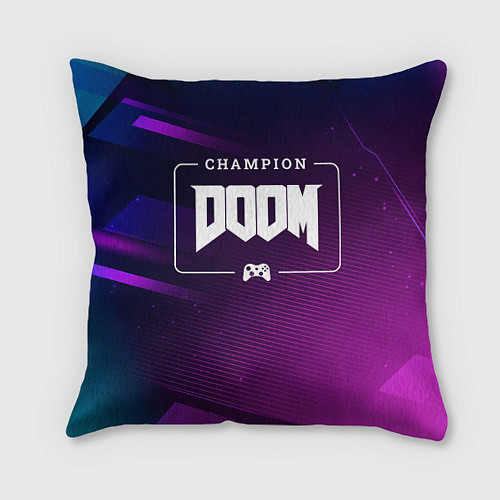 Подушка квадратная Doom Gaming Champion: рамка с лого и джойстиком на / 3D-принт – фото 1