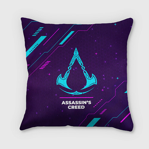 Подушка квадратная Символ Assassins Creed в неоновых цветах на темном / 3D-принт – фото 1