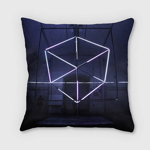 Подушка квадратная Неоновый прерывистый куб во тьме - Фиолетовый / 3D-принт – фото 1