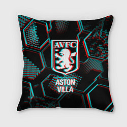 Подушка квадратная Aston Villa FC в стиле Glitch на темном фоне