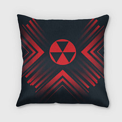 Подушка квадратная Красный Символ Fallout на темном фоне со стрелками, цвет: 3D-принт