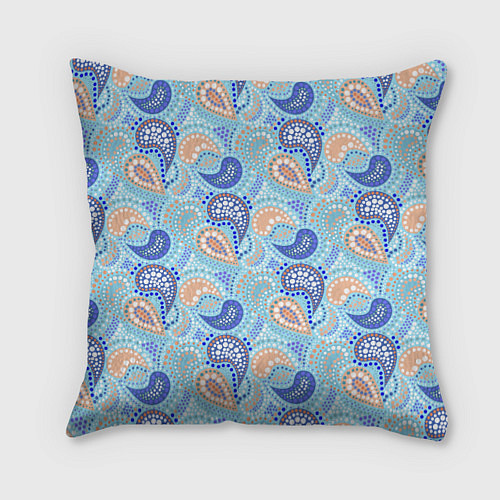 Подушка квадратная Турецкий огурец Turkish cucumber blue pattern / 3D-принт – фото 1
