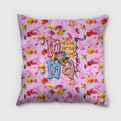 Подушка квадратная Слово МАМА в цветочках, цвет: 3D-принт
