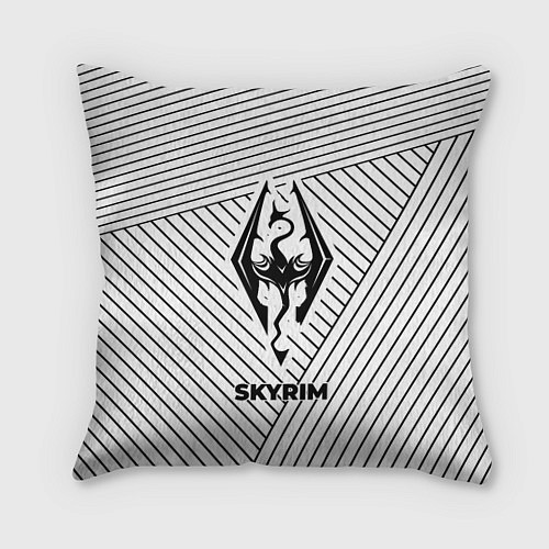 Подушка квадратная Символ Skyrim на светлом фоне с полосами / 3D-принт – фото 1