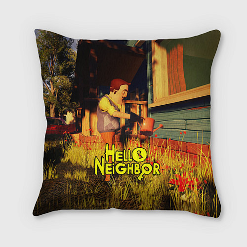 Подушка квадратная Hello Neighbor Привет сосед Сосед поливает / 3D-принт – фото 1