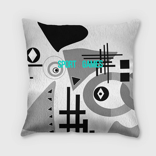 Подушка квадратная SPORT GAMES черно-белый абстрактный узор / 3D-принт – фото 1