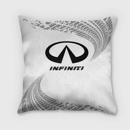 Подушка квадратная Infiniti Speed на светлом фоне со следами шин / 3D-принт – фото 1