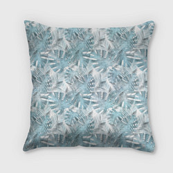 Подушка квадратная Голубые листья пальмы на белом, цвет: 3D-принт