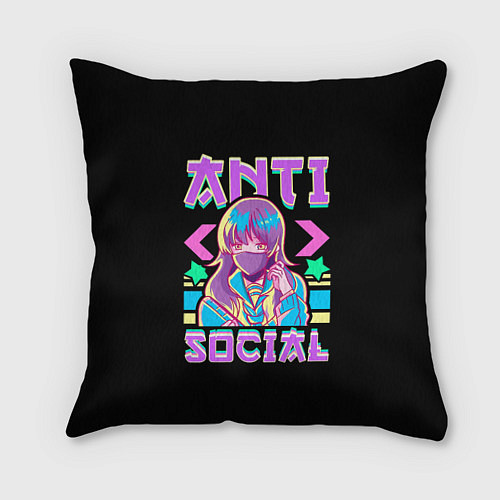 Подушка квадратная Anti Social Антисоциальный / 3D-принт – фото 1