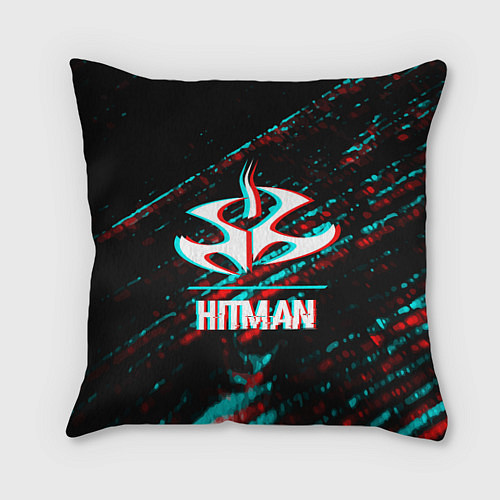 Подушка квадратная Hitman в стиле Glitch и Баги Графики на темном фон / 3D-принт – фото 1