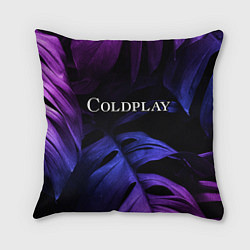 Подушка квадратная Coldplay neon monstera, цвет: 3D-принт