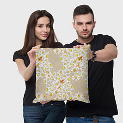 Подушка квадратная Букет Нарисованных Цветущих Ромашек, цвет: 3D-принт — фото 2