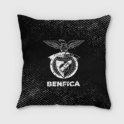 Подушка квадратная Benfica с потертостями на темном фоне / 3D-принт – фото 1