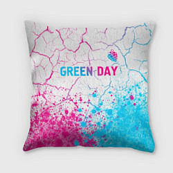 Подушка квадратная Green Day neon gradient style: символ сверху, цвет: 3D-принт