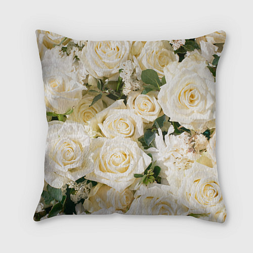 Подушка квадратная Белые Розы, беззащитны шипы / 3D-принт – фото 1