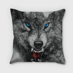 Подушка квадратная Агрессивный волк с синими глазами, цвет: 3D-принт