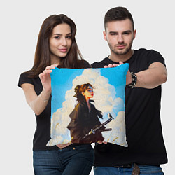 Подушка квадратная Девушка самурай и облака, цвет: 3D-принт — фото 2