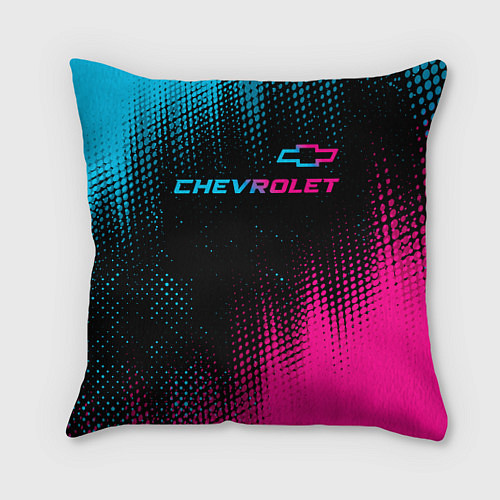 Подушка квадратная Chevrolet - neon gradient: символ сверху / 3D-принт – фото 1