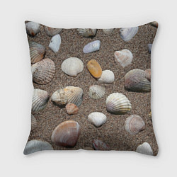 Подушка квадратная Композиция из ракушек на песке, цвет: 3D-принт