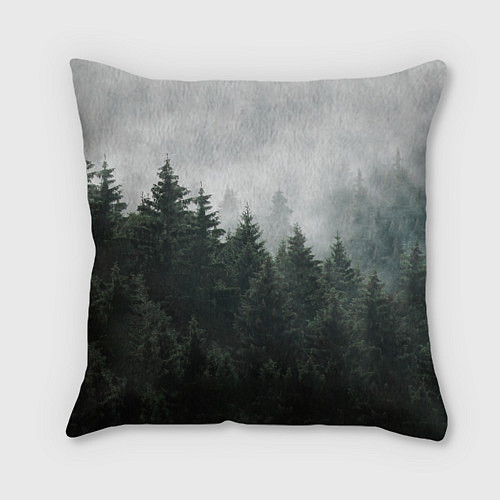 Подушка квадратная Туманный хвойный лес / 3D-принт – фото 1