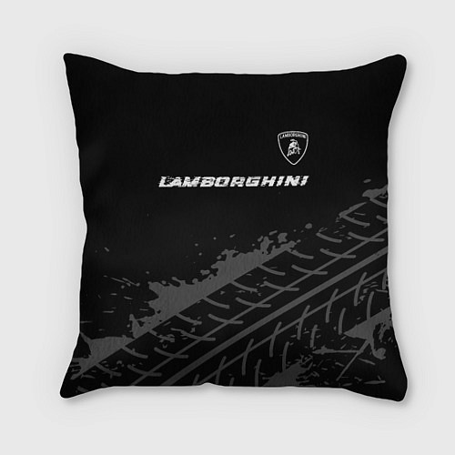 Подушка квадратная Lamborghini speed на темном фоне со следами шин: с / 3D-принт – фото 1