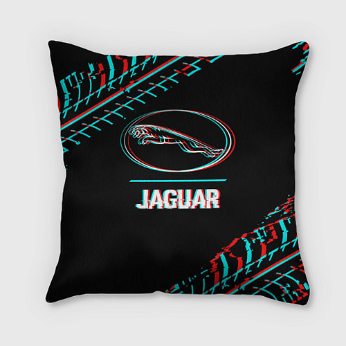 Подушка квадратная Значок Jaguar в стиле glitch на темном фоне / 3D-принт – фото 1