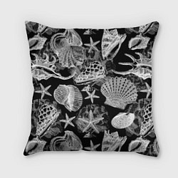 Подушка квадратная Композиция из ракушек, кораллов и морских звёзд, цвет: 3D-принт