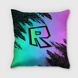 Подушка квадратная Roblox neon logo, цвет: 3D-принт