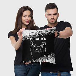 Подушка квадратная Группа Metallica и рок кот, цвет: 3D-принт — фото 2
